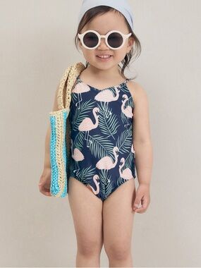 NWT QUINCE One-Piece Swimsuit Flamingo Palms Kid Girls Size 7 7364